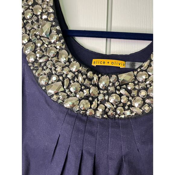 Alice‎ and Olivia Navy Embellished Trapeze Mini Dress Medium - Picture 4 of 12
